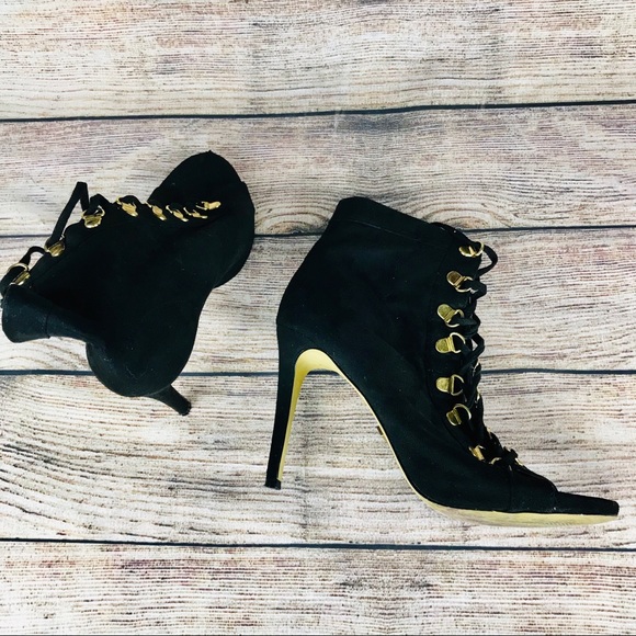 bebe Genuine Soft Leather Open Toe Booties - Picture 6 of 8